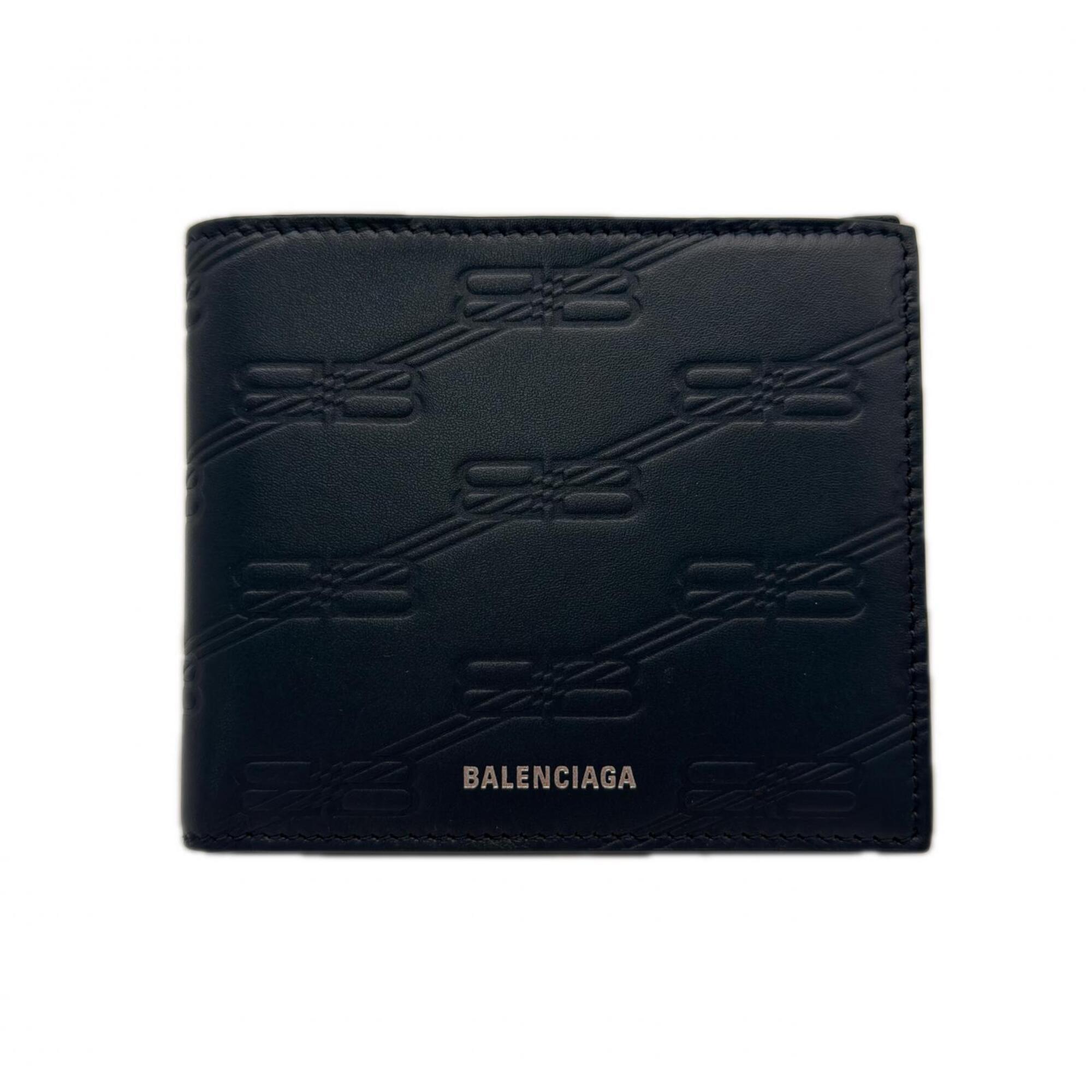 Balenciaga Bb Monogram Bi-Fold Wallet 721940 Blue Leather Men's